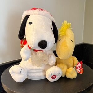 *PAIR 2 Musical Light Up Winter Santa Christmas Snoopy & Beanie Ty Woodstock